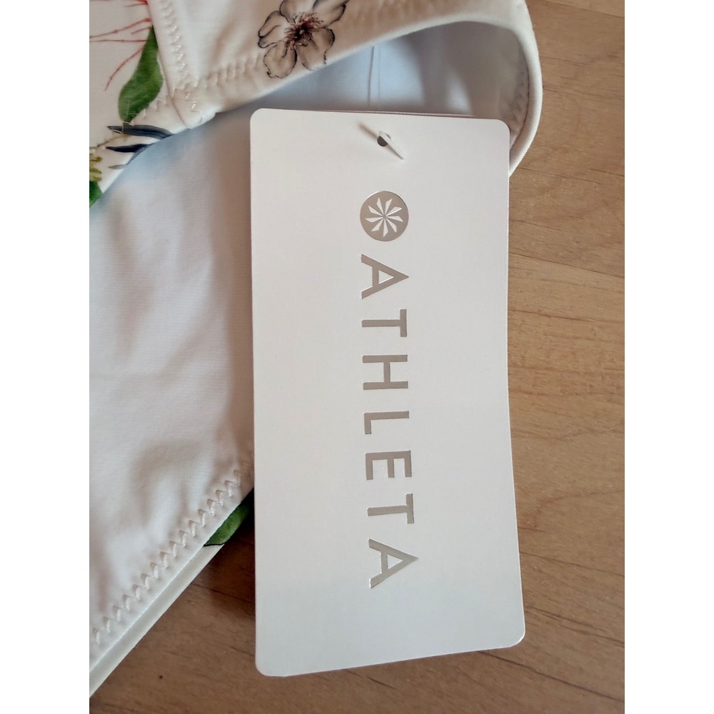 Athleta Gold Coast Floral Swim Bottom White Striped Mid Rise Full Coverage S NEW - Picture 3 of 5